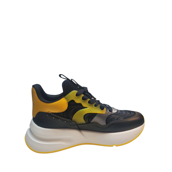 Alexander Mcqueen Mens Shoes Joey Leather Sneakers Black Yellow Green - Picture 3 of 10